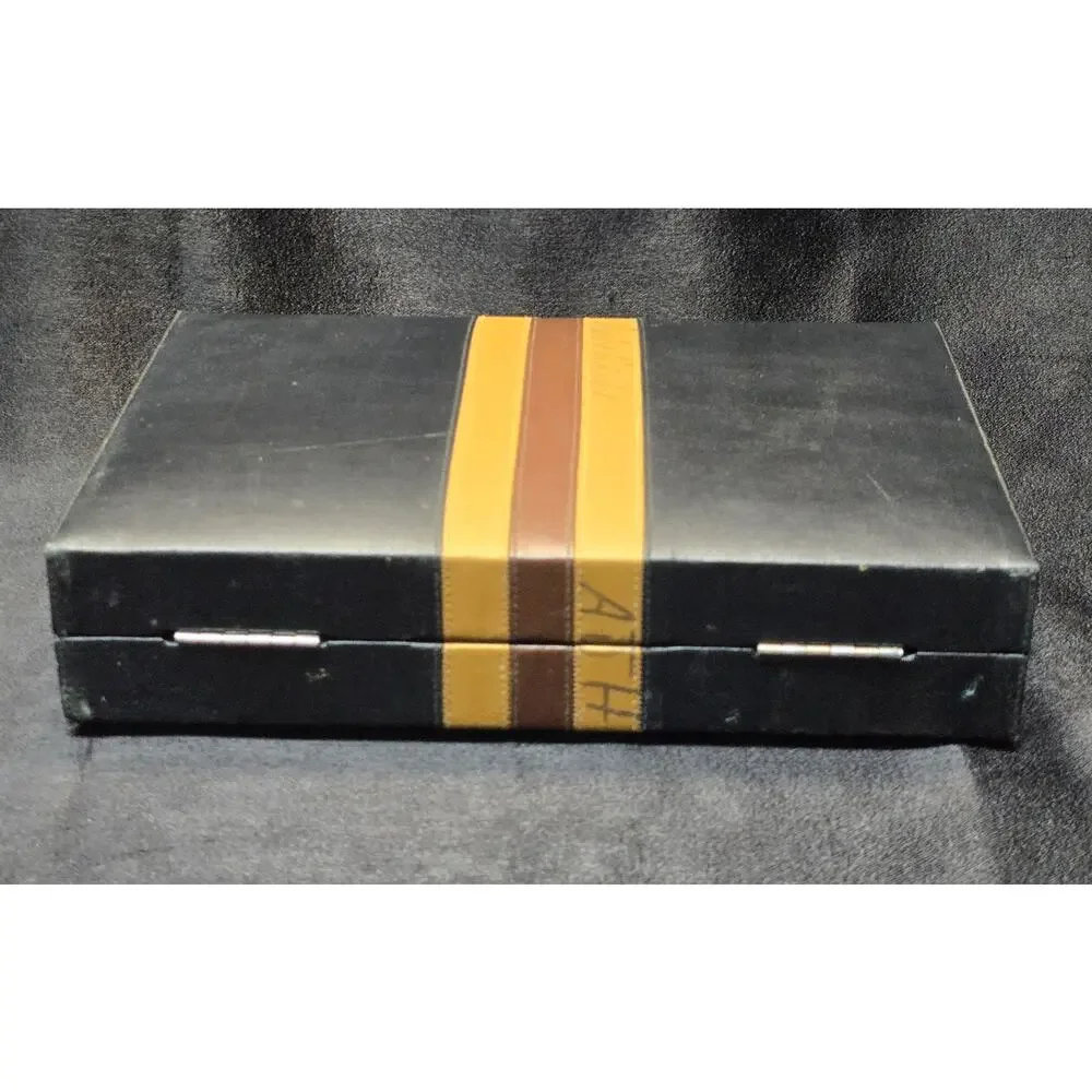 Vintage Travelling Backgammon Folding Classic Board Game Set Faux Leather Suede